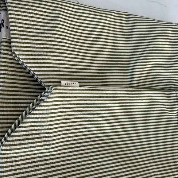 Sezane Cabas Libre Service Weekender Large Tote Green Stripe Cream 100% Cotton - Picture 13 of 14